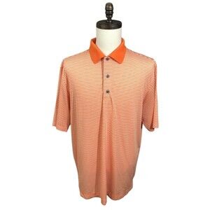 FootJoy Mens Polo Shirt Orange White Striped Golf Performance L Stretch